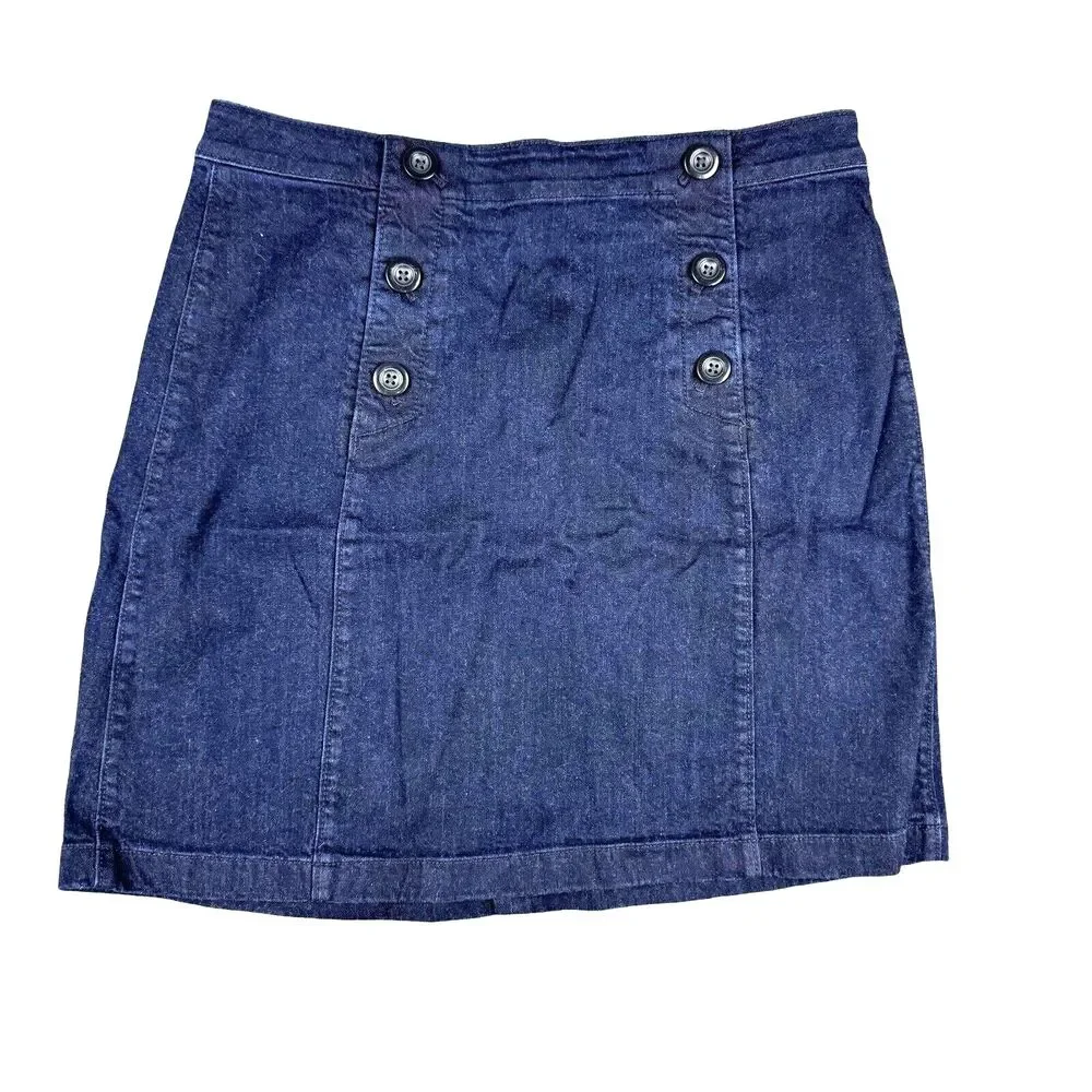 LOFT Skirt Women's 6 Blue Denim A-line Jean Dark Wash Professional Career Midi